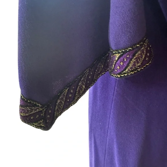 1960s Dela-Ann Metallic Trim, Asymmetrical Wrist,‎ Zip Up Velour Caftan Robe